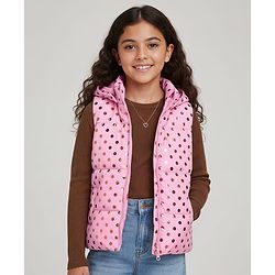 Pine Kids Sleeveless Padded Hooded Jacket with Foil Polka Dots Print - Baby Pink