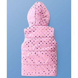 Pine Kids Sleeveless Padded Hooded Jacket with Foil Polka Dots Print - Baby Pink