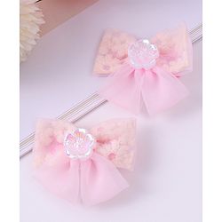 Pine Kids Bow & Butterfly Clips With Floral Applique Pack Of 2 - Pink
