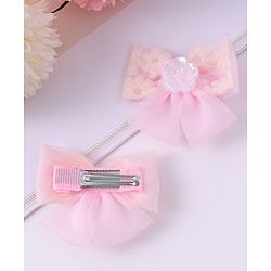 Pine Kids Bow & Butterfly Clips With Floral Applique Pack Of 2 - Pink