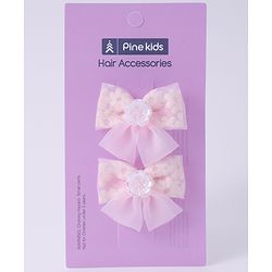 Pine Kids Bow & Butterfly Clips With Floral Applique Pack Of 2 - Pink