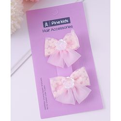 Pine Kids Bow & Butterfly Clips With Floral Applique Pack Of 2 - Pink