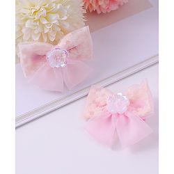 Pine Kids Bow & Butterfly Clips With Floral Applique Pack Of 2 - Pink