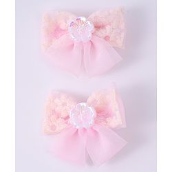 Pine Kids Bow & Butterfly Clips With Floral Applique Pack Of 2 - Pink