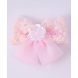 Pine Kids Bow & Butterfly Clips With Floral Applique Pack Of 2 - Pink