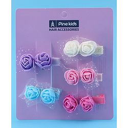 Pine Kids Free Size Hair Pins & Clips with Floral Applique Pack of 5- Mulitcolor