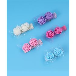 Pine Kids Free Size Hair Pins & Clips with Floral Applique Pack of 5- Mulitcolor
