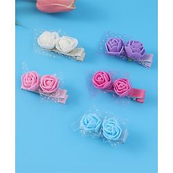 Pine Kids Free Size Hair Pins & Clips with Floral Applique Pack of 5- Mulitcolor