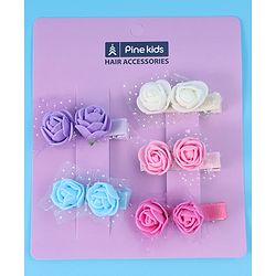 Pine Kids Free Size Hair Pins & Clips with Floral Applique Pack of 5- Mulitcolor