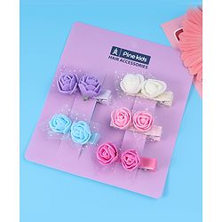 Pine Kids Free Size Hair Pins & Clips with Floral Applique Pack of 5- Mulitcolor