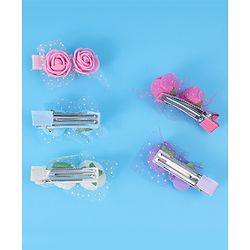 Pine Kids Free Size Hair Pins & Clips with Floral Applique Pack of 5- Mulitcolor