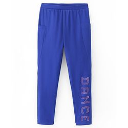 Pine Kids Knit Cotton Elastane Ankle Length Stretch Leggings with Text Print - Blue