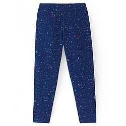 Pine Kids Knit Cotton Elastane Ankle Length Stretchable Leggings with Colour Splash Print - Navy Blue