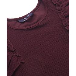 Pine Kids Cotton Knit Frill Sleeves  Solid Frock - Wine