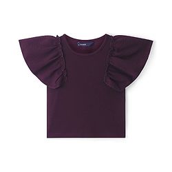 Pine Kids Cotton Knit Frill Sleeves  Solid Frock - Wine