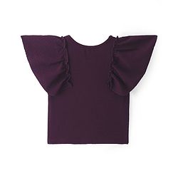 Pine Kids Cotton Knit Frill Sleeves  Solid Frock - Wine
