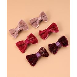 Pine Kids Free Size Glittery Bow & Butterfly Clips Pack of 6 - Red Beige & Purple