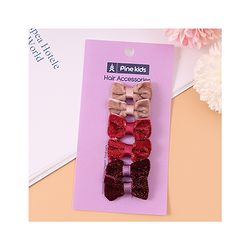 Pine Kids Free Size Glittery Bow & Butterfly Clips Pack of 6 - Red Beige & Purple