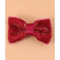 Pine Kids Free Size Glittery Bow & Butterfly Clips Pack of 6 - Red Beige & Purple