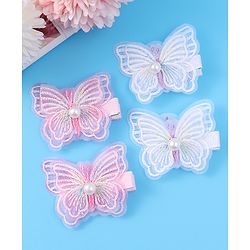Pine Kids Bow & Butterfly Clips Pearl & Embroidered Detailing Pack of 4 - Multicolor