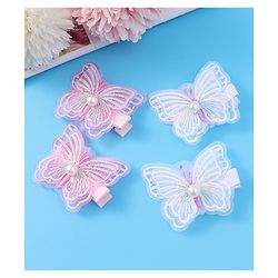 Pine Kids Bow & Butterfly Clips Pearl & Embroidered Detailing Pack of 4 - Multicolor