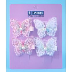 Pine Kids Bow & Butterfly Clips Pearl & Embroidered Detailing Pack of 4 - Multicolor
