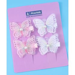 Pine Kids Bow & Butterfly Clips Pearl & Embroidered Detailing Pack of 4 - Multicolor
