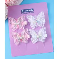 Pine Kids Bow & Butterfly Clips Pearl & Embroidered Detailing Pack of 4 - Multicolor