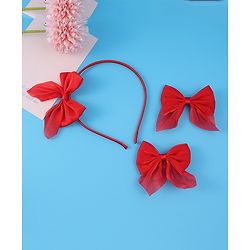 Pine Kids Hairband with Bow Clips Set of 3 - Red