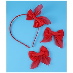 Pine Kids Hairband with Bow Clips Set of 3 - Red