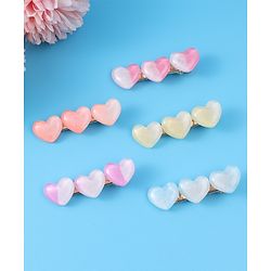 Pine Kids Free Size Heart Applique Hair Pins Pack of 5 - Multicolour