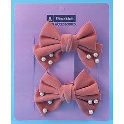 Pine Kids Free Size Hair Clips With Pearl Embellished Bow Applique Pack of 2 - Peach