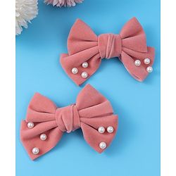 Pine Kids Free Size Hair Clips With Pearl Embellished Bow Applique Pack of 2 - Peach