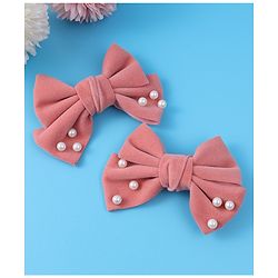 Pine Kids Free Size Hair Clips With Pearl Embellished Bow Applique Pack of 2 - Peach