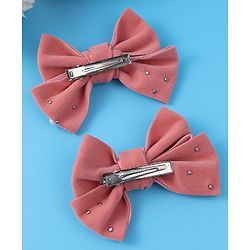 Pine Kids Free Size Hair Clips With Pearl Embellished Bow Applique Pack of 2 - Peach