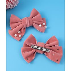 Pine Kids Free Size Hair Clips With Pearl Embellished Bow Applique Pack of 2 - Peach