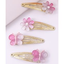 Pine Kids Snap Clips Purple with Floral & Butterfly Applique Free Size Pack of 4 - Purple