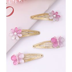Pine Kids Snap Clips Purple with Floral & Butterfly Applique Free Size Pack of 4 - Purple
