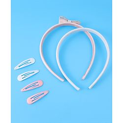 Pine Kids Hair Accessories Combo Sets Free Size Pack of 6 - Pink & Silver