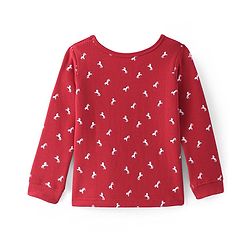 Pine Kids Knit Full Sleeves Horse Printed Thermal Vest  & Pant Set - Red