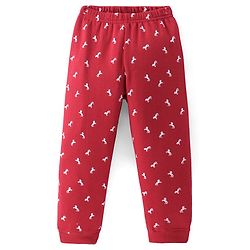 Pine Kids Knit Full Sleeves Horse Printed Thermal Vest  & Pant Set - Red