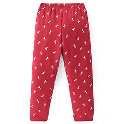 Pine Kids Knit Full Sleeves Horse Printed Thermal Vest  & Pant Set - Red