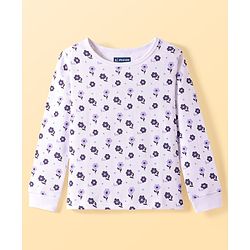 Pine Kids Cotton Blend Knit Full Sleeves Floral  Print Thermal Vest & Pant Set - Off White