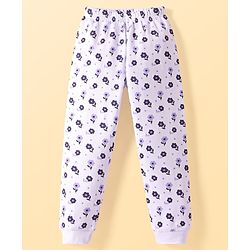 Pine Kids Cotton Blend Knit Full Sleeves Floral  Print Thermal Vest & Pant Set - Off White