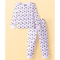 Pine Kids Cotton Blend Knit Full Sleeves Floral  Print Thermal Vest & Pant Set - Off White