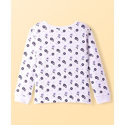 Pine Kids Cotton Blend Knit Full Sleeves Floral  Print Thermal Vest & Pant Set - Off White