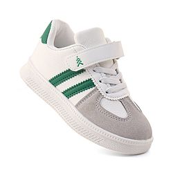 Pine Kids Sneaker with Velcro Closure With Striped Design - White & Green