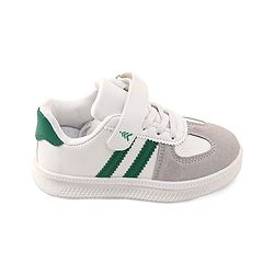 Pine Kids Sneaker with Velcro Closure With Striped Design - White & Green