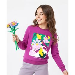 Pine Kids Cotton Knit Full Sleeves Sweatshirt With Floral Print - Purple