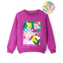 Pine Kids Cotton Knit Full Sleeves Sweatshirt With Floral Print - Purple